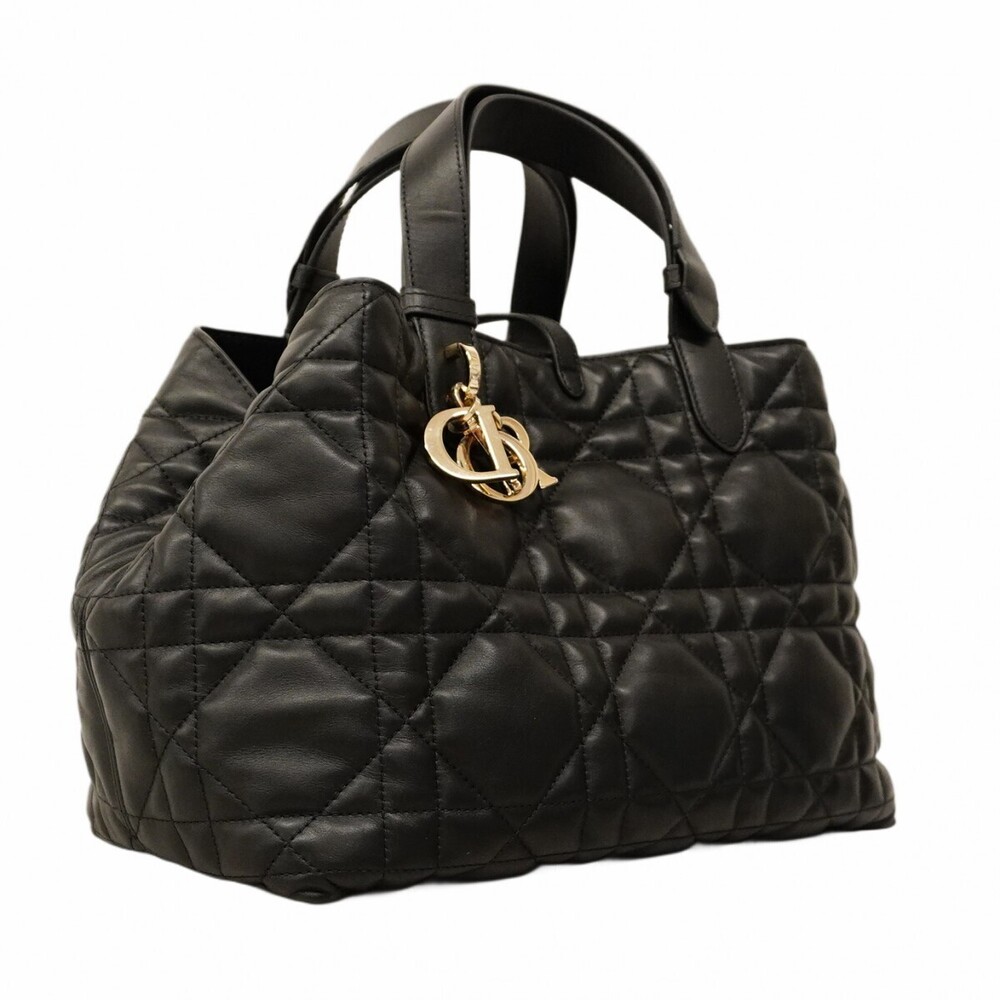 Dior Cannage Toujours Handbag Black Leather Champagne - Picture 2 of 14